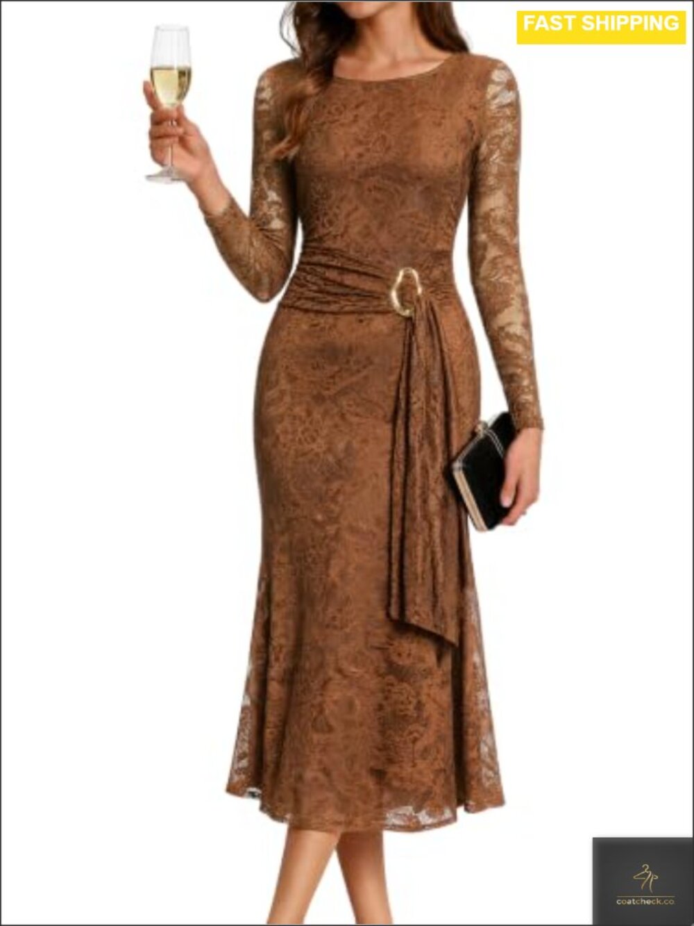 Long Sleeve Bodycon Lace Maxi Dress Wedding Guest Cocktail